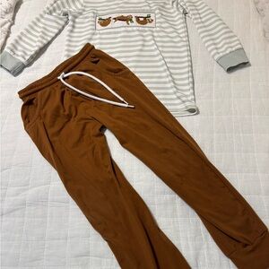 Striped Long Sleeve Top with Brown Jogger Pants Set